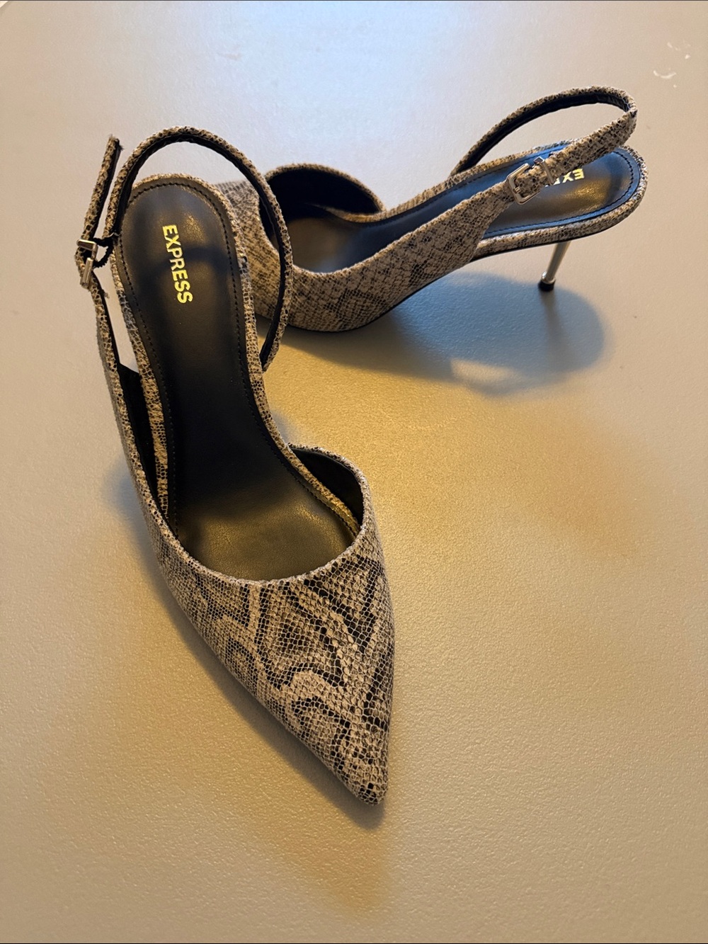 Express Snake-Print Slingback Pointed Heels in Gray and Black*NWOT or BOX